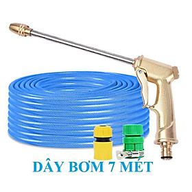 Bộ dây vòi xịt nước rửa xe, tưới cây . tăng áp 3 lần, loại 7m, 10m 206701-3 đầu đồng, cút,nối nhựa vàng