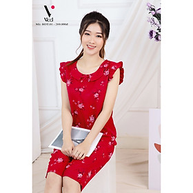 Đồ bộ nữ cộc tay - Đồ bộ mặc nhà - Đồ ngủ mặc nhà nữ - Đồ bộ nữ lửng - Set bộ đũi mặc nhà nữ Vicci BDT.01 áo cánh tiên quần lửng hoạ tiết hoa trắng