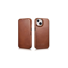 Bao da iCarer hỗ trợ sạc không dây dành cho iPhone 14 (6.1 inch) / iPhone 14 Plus (6.7 inch) Curved Edge Real Leather - Hàng nhập khẩu