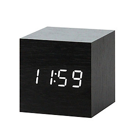 Đồng hồ LED để bàn hình hộp gỗ - Nhiệt kế - Báo thức - Cảm ứng âm thanh - Đen LED trắng