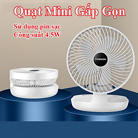 Quạt tích điện không dây pin sạc. Quạt mini tích điện gấp gọn để bàn có treo tường cao cấp