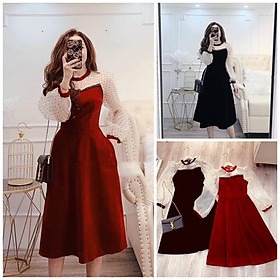 Đầm nhung xoè phối chấm bi tay bồng thiết kế