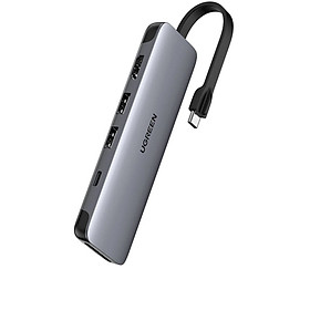 Bộ chuyển USB type C ra 3 x usb 3.0 hub đa năng hdmi 4k đọc thẻ hỗ trợ sạc nhanh PD 100W 6 trong 1 màu xám  Ugreen 287TYC70649CM Hàng chính hãng