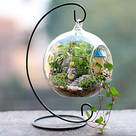 12cm Hanging Glass Flower Vase Bottle Hydroponic Terrarium Container + Stand
