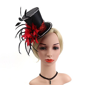 2-5pack Vintage Feather Fascinator Top Hat Wedding Bridal Woman Fancy Dress Red