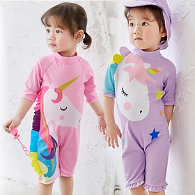 Bộ bơi liền thân kèm mũ ngựa Pony bé gái 3-7 tuổi