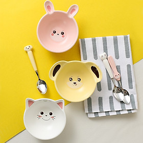 Bát và thìa sứ ăn dặm hình thú cute 15cm