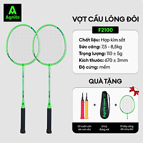 Cặp vợt cầu lông siêu nhẹ cán liền quấn dây cao su Agnite - Khung carbon cao cấp - 2 chiếc - Màu xanh neon - Kèm bao đựng - Hàng chính hãng - F2100