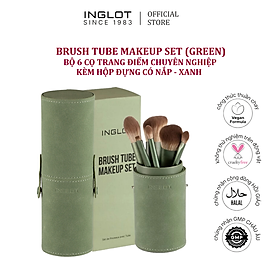 Bộ 6 Cọ trang điểm chuyên nghiệp kèm hộp đựng có nắp - xanh Green Tube Makeup INGLOT