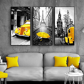Mua Tranh Canvas Treo Tường Hiện Đại _ Tranh Bộ 3 Ô Tô Trên Đường Phố Đẹp