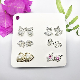 Set 6 đôi bông tai nữ bông nụ thời trang Hàn Quốc đơn giản