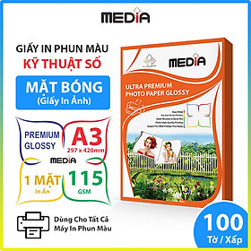 Mua Giấy In Màu Kỹ Thuật Số MEDIA 1 Mặt Bóng (Glossy) Khổ A3 (297 x 420mm) Định Lượng 115/135gsm 100 Tờ  Dùng In Ảnh Màu & Tài Liệu Màu - Hàng Chính Hãng