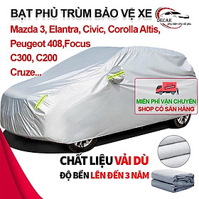 Bạt vải dù oxford bảo vệ xe ô tô, áo trùm oto Mazda 3, Hyundai Elantra, Honda Civic, Toyota Corolla Altis, Peugeot 408