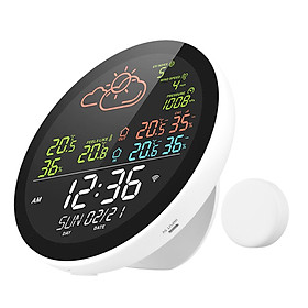 Tuya Wifi Smart Weather Station with Clock Indoor and Outdoor Temperature & Humidity Meter Multifunctional Large Color Screen Weather Clock Temp. & Humidity Gauge with 3 Sensor