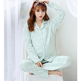 Bộ Pyjama Bầu Và Sau Sinh Dài Tay AZ8182 Chất Liệu Cotton Có Thiết Kế Mở 2 Bên Ngực Cho Con Bú Tiện Lợi