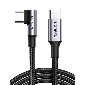 Ugreen UG20583US334TK 3M bẻ 90 độ cáp USB 2 đầu type C màu đen góc vuông bọc nhôm dây dù chống nhiễu - HÀNG CHÍNH HÃNG