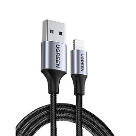Cáp MFI USB 2.0 A ra Lightning đầu bọc nhôm mạ nickel chống nhiễu 0.25M màu đen Ugreen 291 MFI60154US Hàng chính hãng