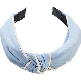 Bờm cài tóc turban nữ BN33D bản to mầu xanh lam nhạt viên trắng