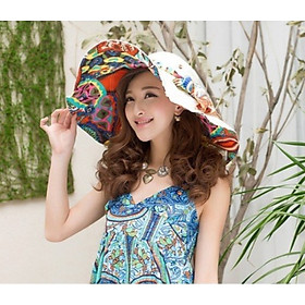 Hình ảnh Mũ đi biển nón rộng vành đội 2 mặt vải kaki chống nắng UV gấp gon thời trang Hàn Quốc dona240501