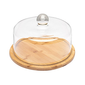 Glass Cover Serving Tray Wooden Cake Stand with Glass Cover for Restaurants