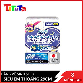 Băng Vệ Sinh Sofy Skin Comfort Ultra Thin 29cm Đêm Siêu Thoải Mái Siêu Mỏng Cánh 8 Miếng