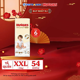 Tã quần Huggies Skin Perfect XXL Super Jumbo 48+6 miếng với 2 vùng thấm giảm kích ứng da