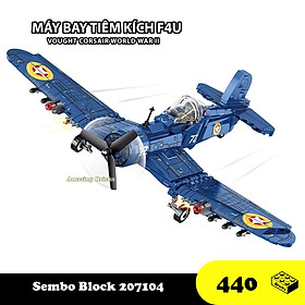 Đồ chơi Lắp ráp Máy bay Tiêm Kích F4U, Sembo Block 207104 Vought Corsair, Xếp hình thông minh, Mô hình máy bay 440 Mảnh