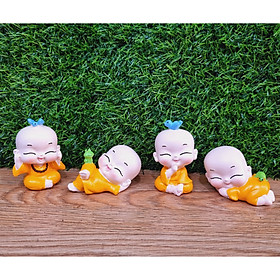 Bộ 04 tượng chú tiểu nhí áo vàng / áo lam đáng yêu - tặng kèm 50 xu vàng mini may mắn