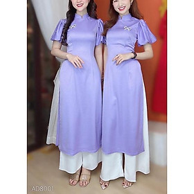 Áo dài cách tân trơn tay bồng - tím