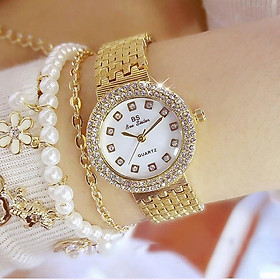 Đồng Hồ Nữ Cao Cấp Bee Sister - BE000001 - Dây Thép Không Gỉ - Mặt Kính Cứng Chống Xước Chống Va Đập Tốt - Viền Đính Kim Cương Nhân Tạo Sang Chảnh - Chống Nước 3ATM
