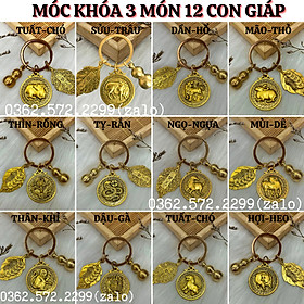 Mua Móc khóa con giáp 3 món bằng đồng hợp kim phong thủy tài lộc may mắn