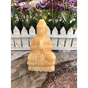 Tượng Phật Bà Quan Thế Âm Bồ Tát ngồi đài sen trang trí xe ôtô xe hơi, bàn thờ đá ngọc hoàng long - Cao 10 cm và 12 cm