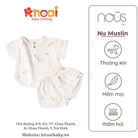 Bộ cài thẳng cộc Nous trắng hình ong cầu vồng - Chất liệu Muslin