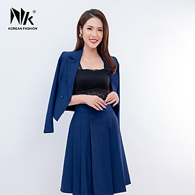 Bộ Vest Nữ Cao Cấp NK Fashion Thiết Kế Tay Dài, Chân Váy Xòe Đai Eo Cách Điệu, Thời Thượng NKFBD2108015