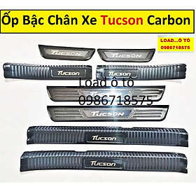 Ốp Bậc Cửa, Nẹp Bước Chân Trong Ngoài Xe Huyndai Tucson 2022-2018 Mẫu Vân Carbon Cao Cấp