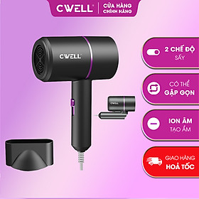 Máy sấy tóc mini CWELL gấp gọn 2 chiều nóng lạnh C01HD, công suất 1200W, ánh sáng xanh bảo vệ tóc