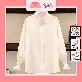 Áo sơ mi nữ trắng kiểu đẹp công sở đi học form rộng tay phồng mùa thu vintage Hàn Quốc Sollle