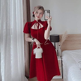 ĐẦM XÒE CỔ CỘT NƠ 2 MÀU CỰC SANG CHẢNH VÀ XINH XẮN