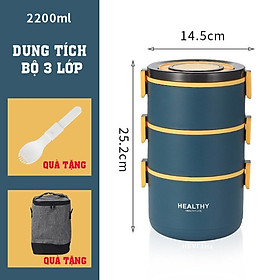 Mua Hộp Đựng Cơm Giữ Nhiệt Healthy INOX 304 - Dung tích 1.6 - 2.2L Tặng kèm Muỗng + Túi giữ nhiệt