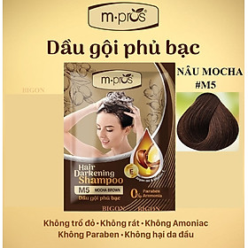 [Nâu Mocha] Dầu Gội Nhuộm Tóc Nâu Phủ Bạc 100% Thảo Dược Siêu Dưỡng M.PROS 25ml - M5