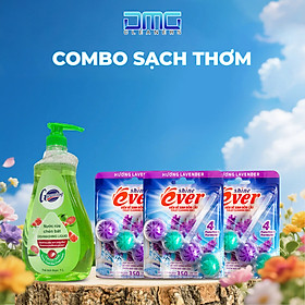 Combo 1 Chai Nước Rửa Chén Hương Chanh Đào 1L + 3 Vỉ treo Bồn Cầu Hương Lavender
