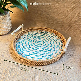 Mua Khay mây tròn khảm trai có tay cầm ONGTRE đựng đồ  trang trí tiệc  decor chụp ảnh sản phẩm - OTT2