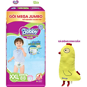 Tã Quần Bobby - Đệm Lưng Thấm Mồ Hôi XXL88 (88 Miếng) - Tặng 1 Gà Bông Xinh Xắn