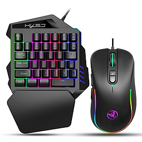 HXSJ J300+V100 Keyboard and Mouse Combo RGB Lighting Programmable Gaming Mouse+One-handed Game Keyboard with Adjustable