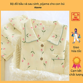 Bộ Đồ Nữ Mặc Nhà Và Sau Sinh Bigsize Dài Tay Azuno AZ277 Chất Liệu Vải Muslin Nhẹ Mát Họa Tiết Sang Chảnh