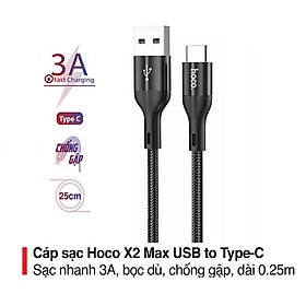 Mua Cáp sạc 3A Hoco X2 Max Type-C dây dù truyền dữ liệu cho Android dài 0.25M ( 2 màu )- Hàng chính hãng
