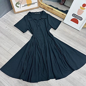 Đầm Dự Tiệc Bigsize Cổ Bẻ Nữ Tay Ngắn Ôm Body Dáng Xòe Chất Gân Tăm Co Giãn BIGSIZE CÔ NHỎ Từ 60-95kg G122 - Màu Đen