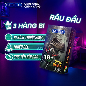 Bao cao su Shell Dino Dora - 1 bao gai, 3 vòng bi + 1 bao Shell Performax (Hộp 2 cái) | SHELL CHÍNH HÃNG