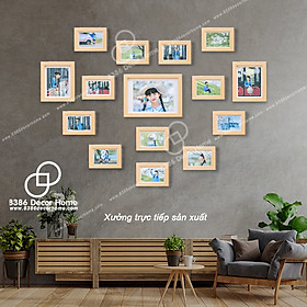 Bộ 15 khung ảnh treo tường trang trí giá rẻ siêu đẹp bằng gỗ thông thật