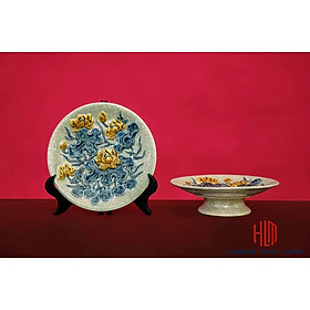 Mua Mâm Bồng Men Rạn Đắp Nổi Size 32cm (Kèm Chân Đế )